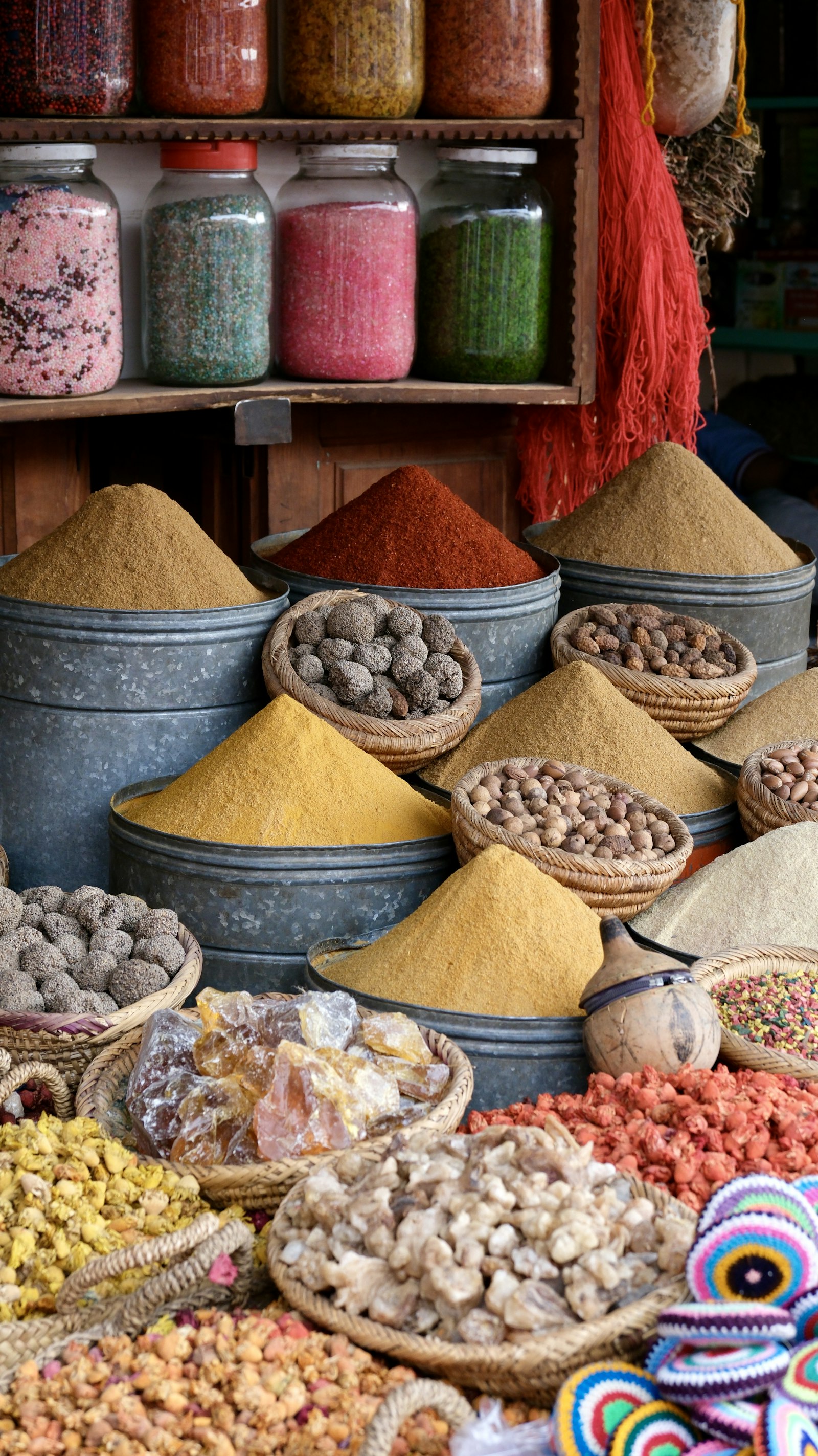 Colourful spices on display at a market stall